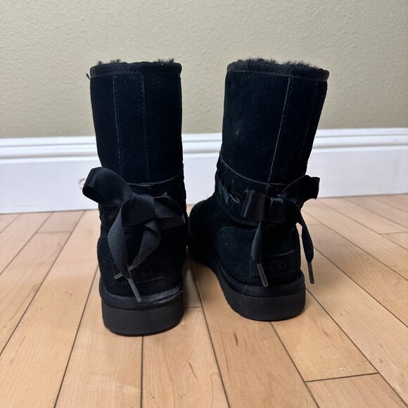 UGG Classic Lace Black Boots Booties Corset Black Size 7 - Picture 6 of 10